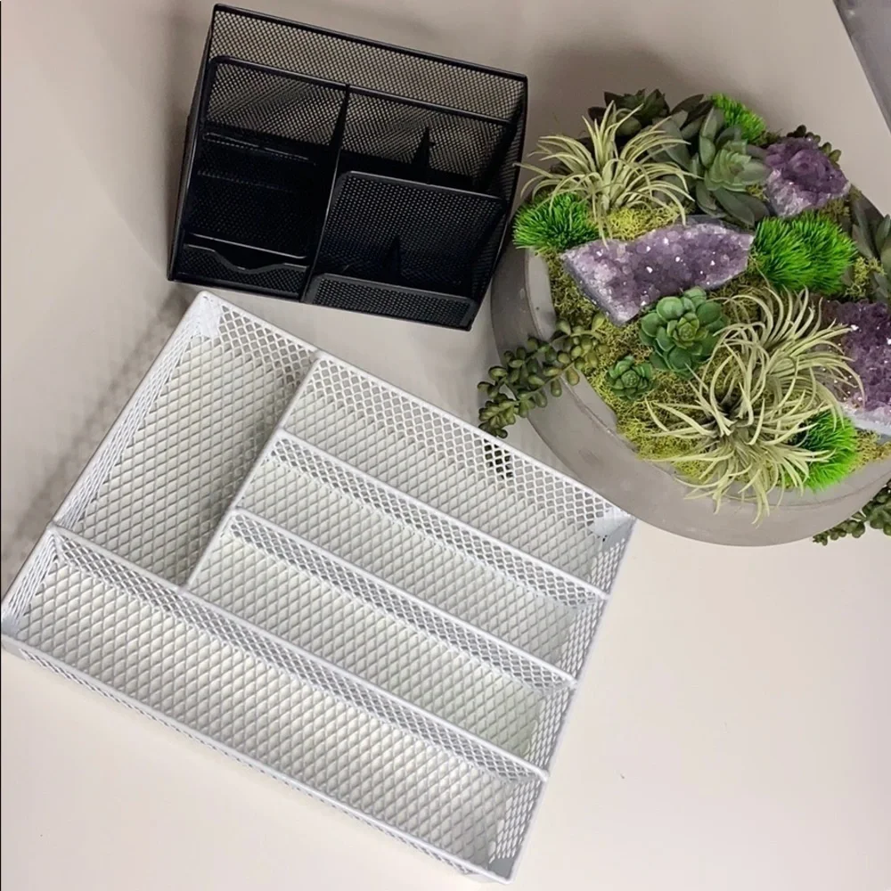 2 Home Office Desk Organization Trays Black White supplies